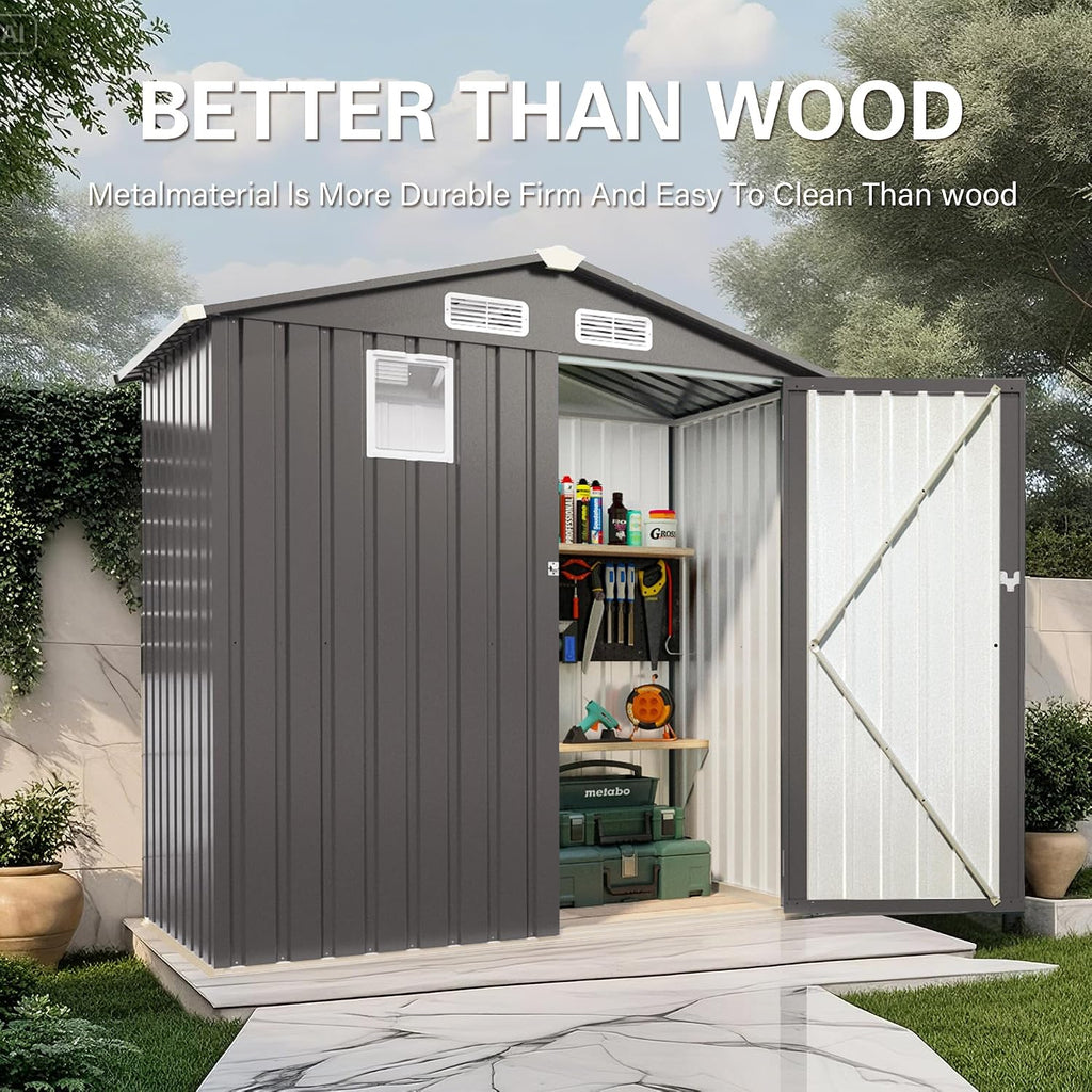 YOPTO 6X4 FT Metal Outdoor Storage Shed,Waterproof Tool Sheds with Pitched Roof and Positive Window,Backyard House Buildings w/Lockable Door & Vents,for Garden Sundries Sundries Bike,Gray