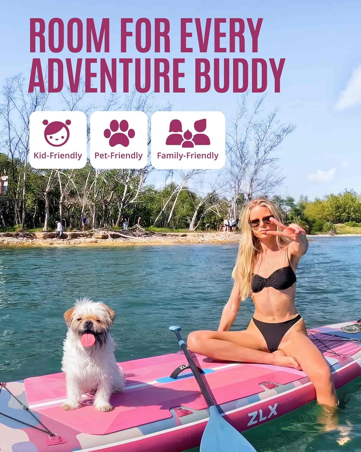ZLX 11'6'x35' Ultra Wide Inflatable Stand Up Paddle Board | Stable Non-Slip Deck Pad, Unique Fin System, Premium SUP Accessories & Backpack - Upgraded Pump for Adults, All Skill Levels