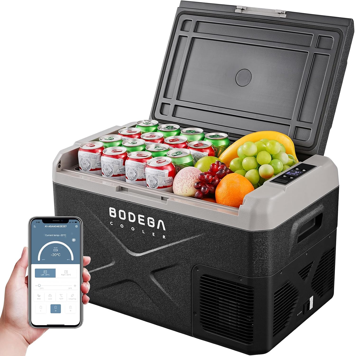 BODEGA BODEGACOOLER 12 Volt Refrigerator, APP Control 12V Car Fridge, 32 Quart Portable Freezer (-4℉ to 68℉), Compressor Electric Cooler 12/24V DC 110~240 Volt AC for Truck Van RV Camping Road Trip