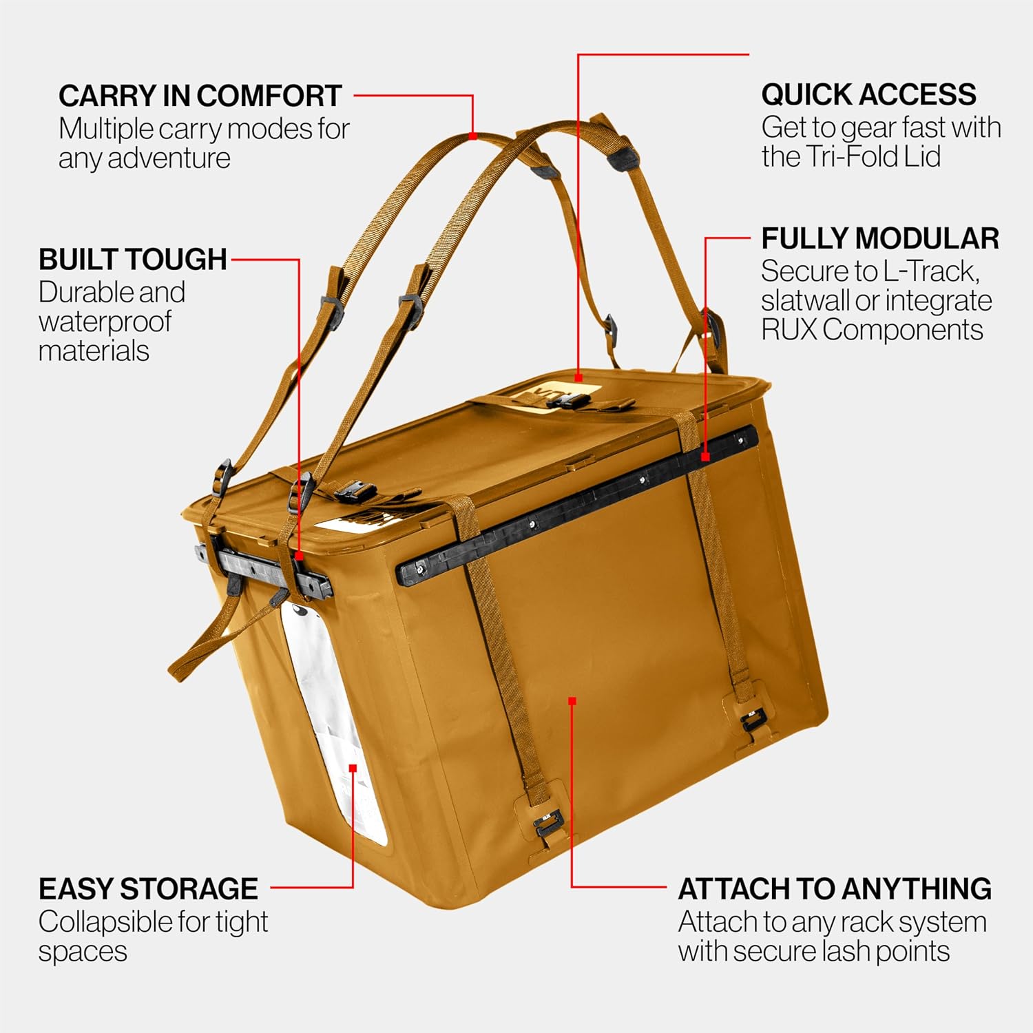 RUX 70L Collapsible Gear Box (Bronze) - Modular Adventure Storage Solution For Camping Storage, Overlanding, Off-road And Van Life - Weatherproof, Durable and Multifunctional