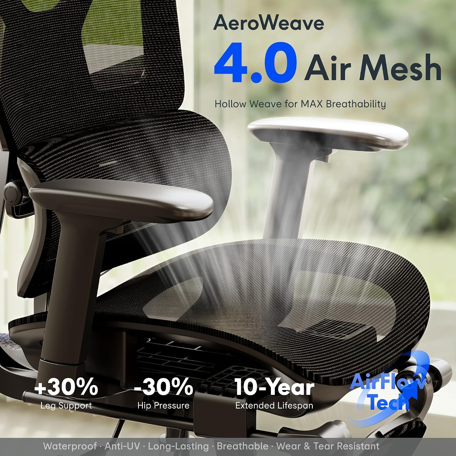 FLEXISPOT ErgoX Premium Ergonomic Office Chair with Footrest- Adjustable 3D Armrests, Dynamic Lumbar Support, Recline & Tilt Function, Mesh Seat, for Home & Office Use,Cream