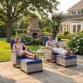 Outdoor Patio Furniture Set Patio Rocking Swivel Chair with Tempered Glass Side Table, Outdoor Wicker Rattan Bistro Set with Ottomans for Garden, Deck, and Balcony, Blue