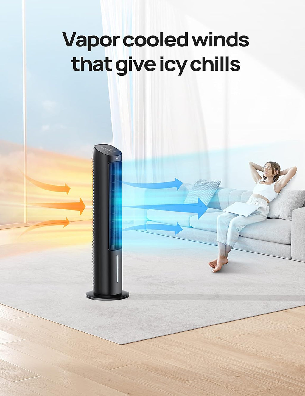 DREO Tower Fan, 40' Fans that Blow Cold Air, 80° Oscillating, Removable Water Tank, Remote Control, 4 Speeds, 7H Timer, Bedroom, Black