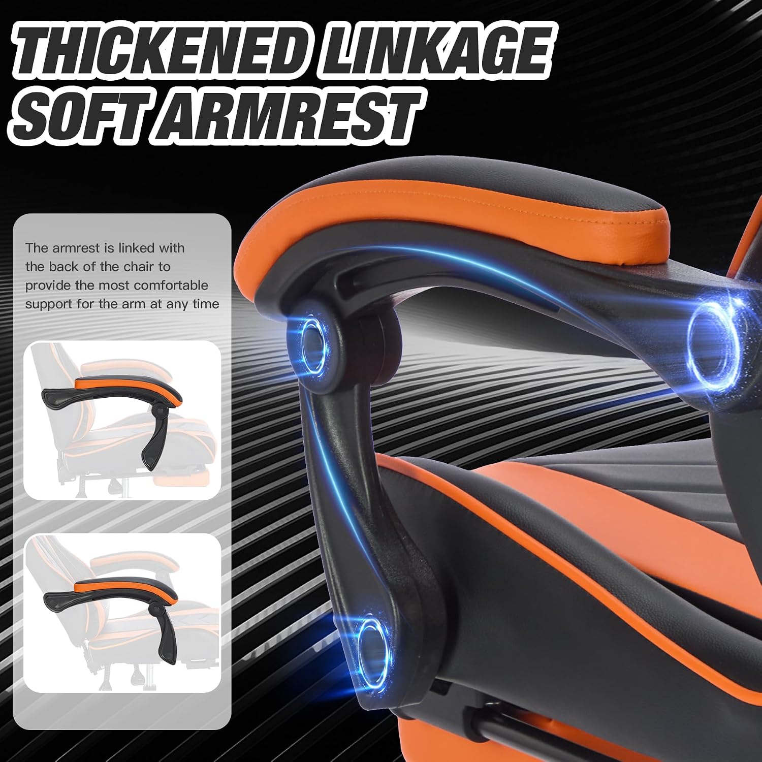 Gaming Chair with Footrest, Ergonomic Computer Chair with Headrest and Lumbar Support, Breathable Material Height Adjustable Swivel Video Game Chairs for Adults, 300lbs Max, Black & Orange