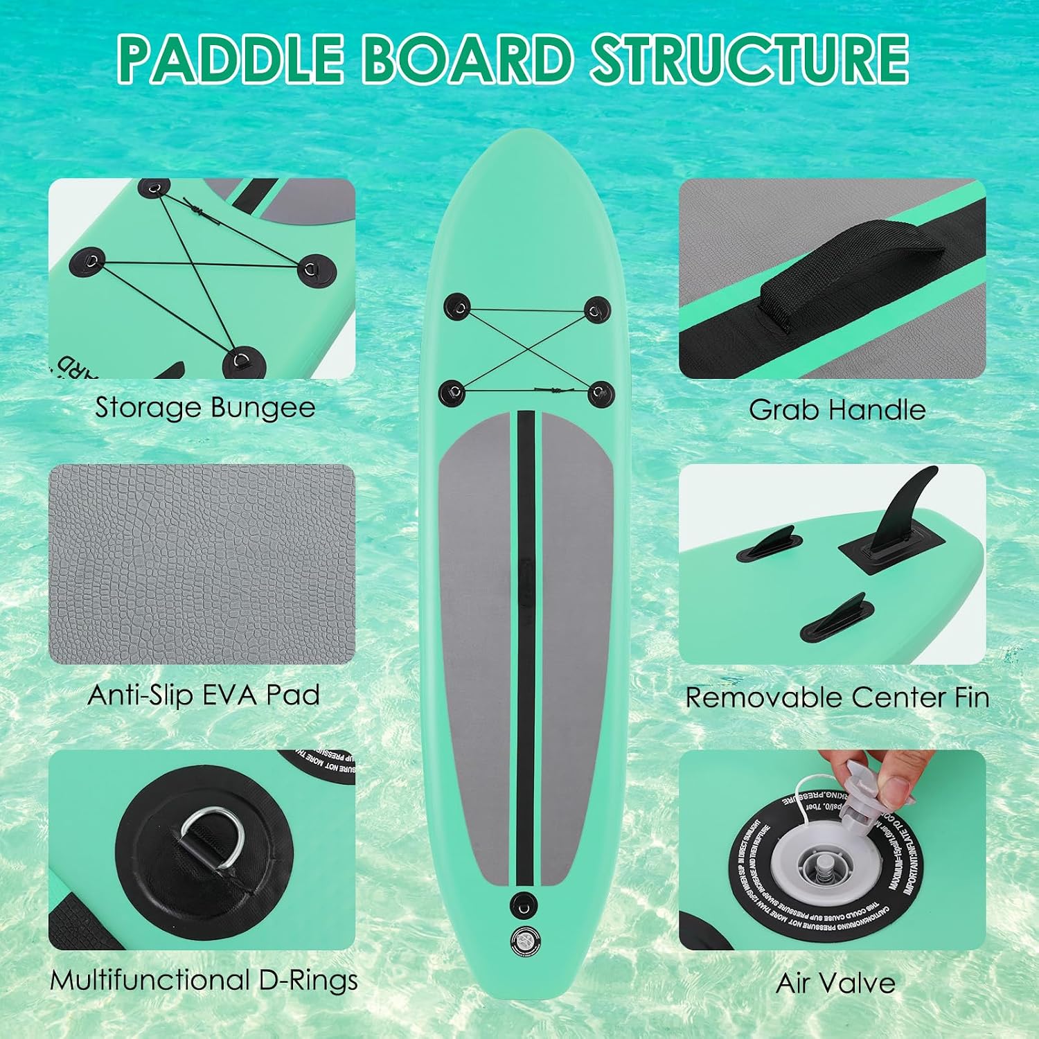 Clevich 12FT Stand Up Paddle Board, Inflatable Paddleboard with SUP Accessories & Carry Bag, Paddle, Hand Pump, Non-Slip Deck, Repair Kit,Leash, 400LBS