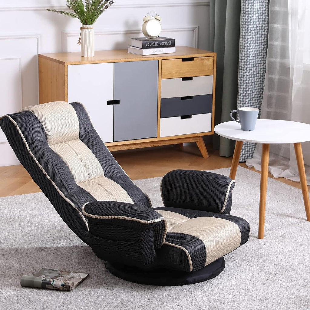 360 Degree Swivel Floor Chairs for Adults, Gaming Floor Chair with Back Support, 14 Angles Adjustable Comfortable Floor Lounge Chair Folding Video Game Chairs Office Bedroom 201(Grey)