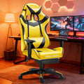 Video Gaming Chair with Speakers, PU Leather Office Chair with Massage Lumbar Pillow & Footrest, Latex Reclining Desk Chair with Adjustable Rotating Armrests for Adults(Yellow)