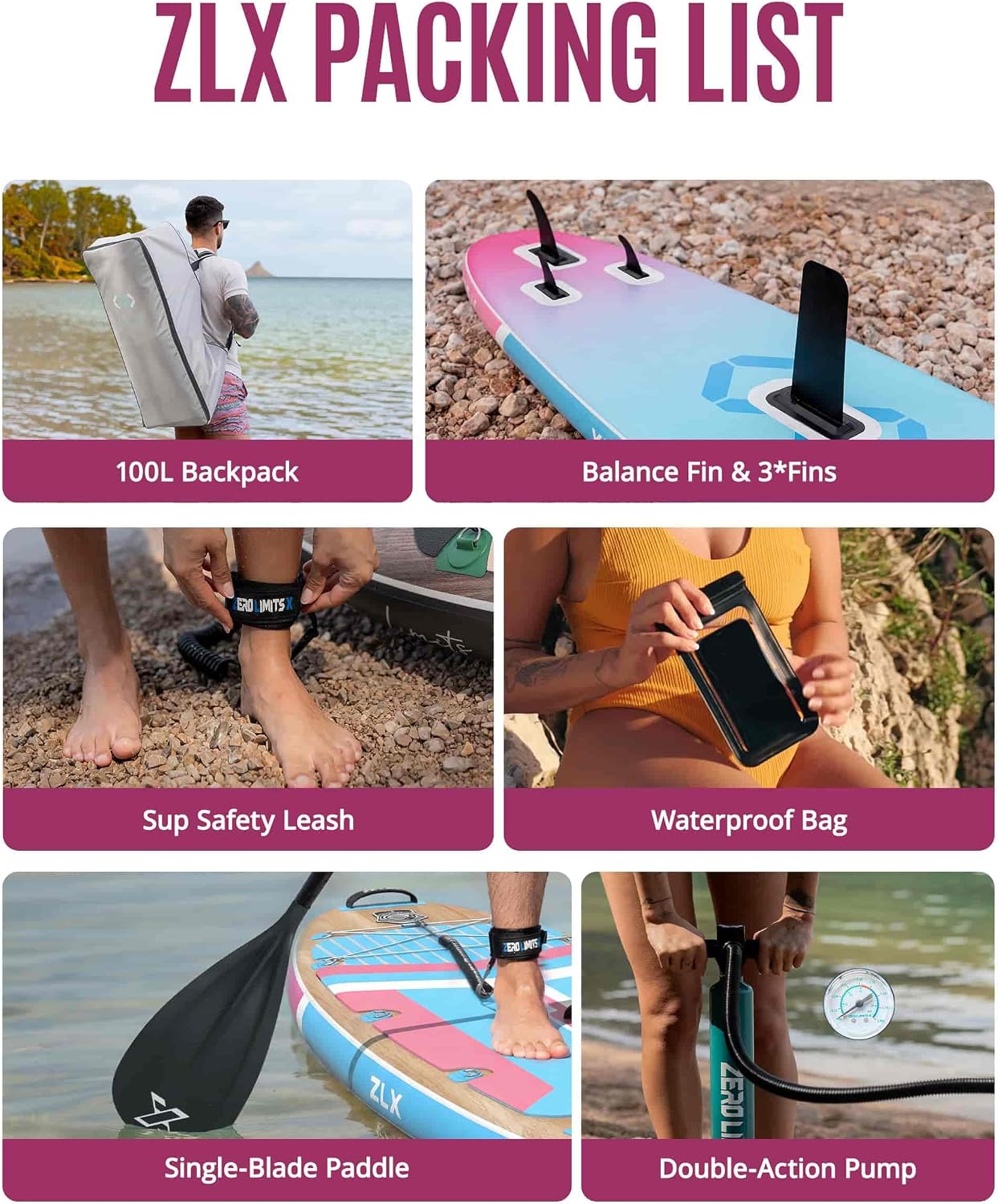 ZLX 11'6'x35' Ultra Wide Inflatable Stand Up Paddle Board | Stable Non-Slip Deck Pad, Unique Fin System, Premium SUP Accessories & Backpack - Upgraded Pump for Adults, All Skill Levels