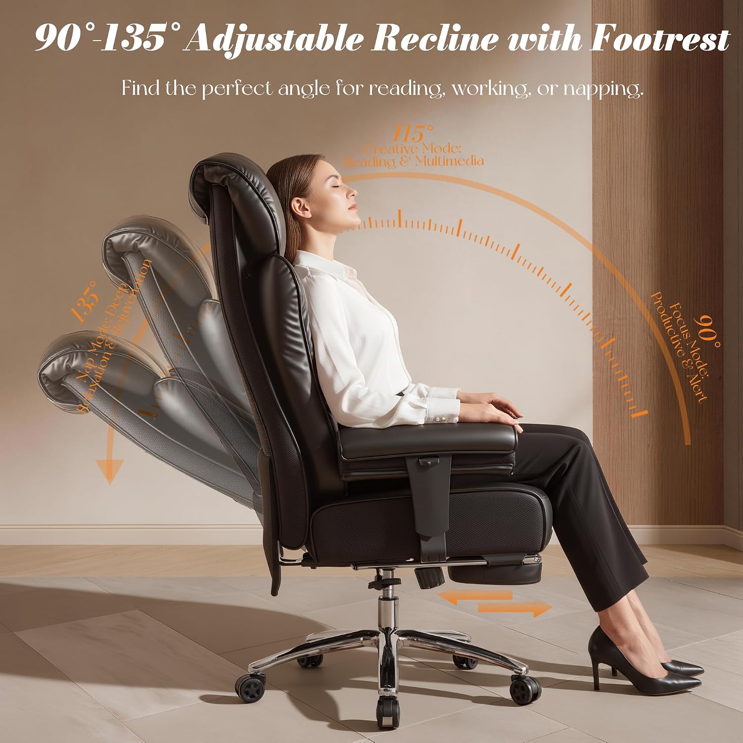 Efomao Big and Tall Office Chair 400 lbs Capacity, Oversized Executive Desk Chair with Footrest, Extra Wide 23' Seat, High Back Ergonomic PU Leather Home Office Chair， Black