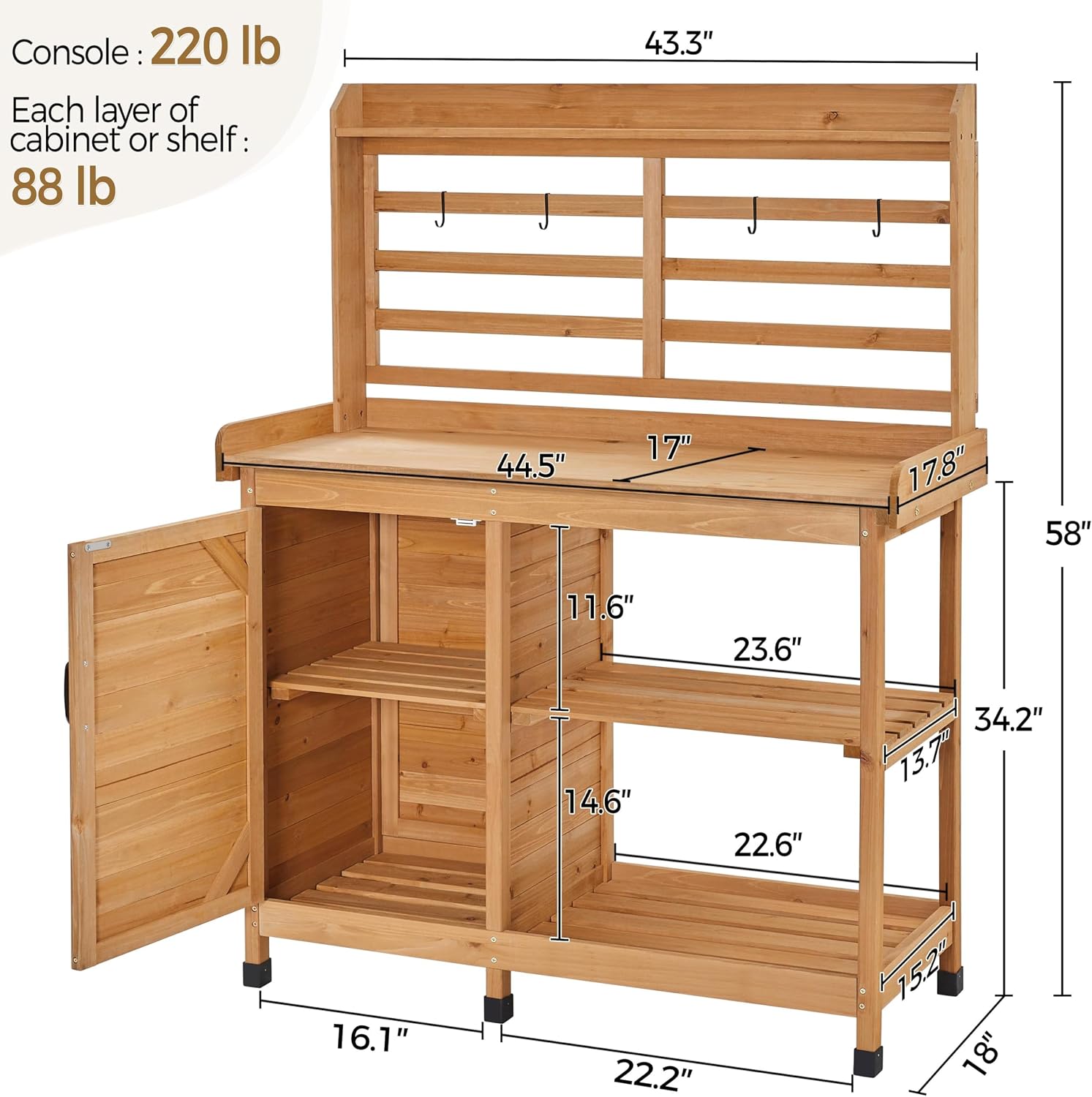 Yaheetech Outdoor Potting Bench, Large Horticulture Work Table Workstation with Storage Cabinet Shelf & Planting Working Console for Patio/Lawn/Garden - Wood