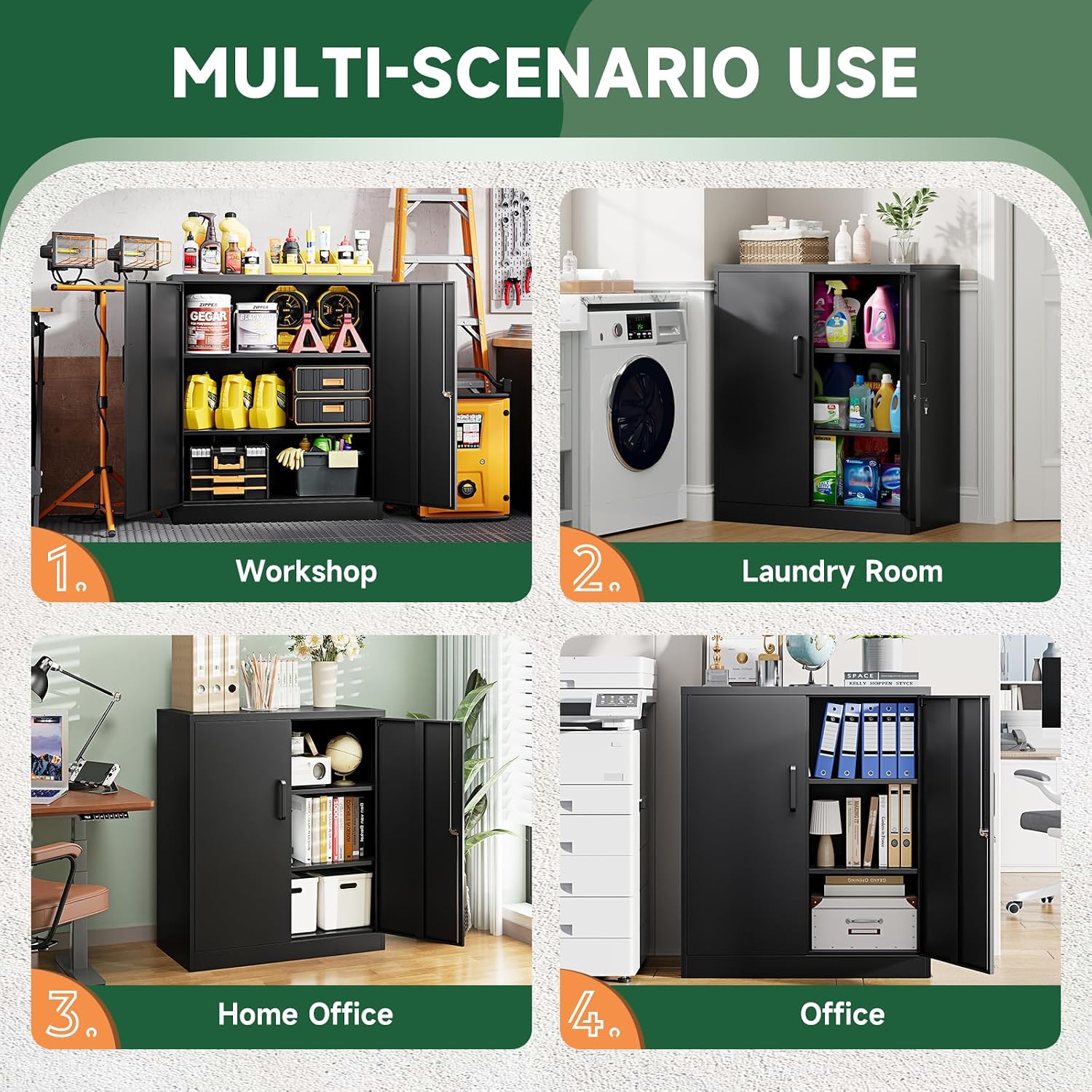 Letaya Metal Storage Cabinets with Lock, Small Locker Steel Cabinets, Adjustable Shelves 2 Doors for Home,Office, Warehouse,Garage(Black-36)