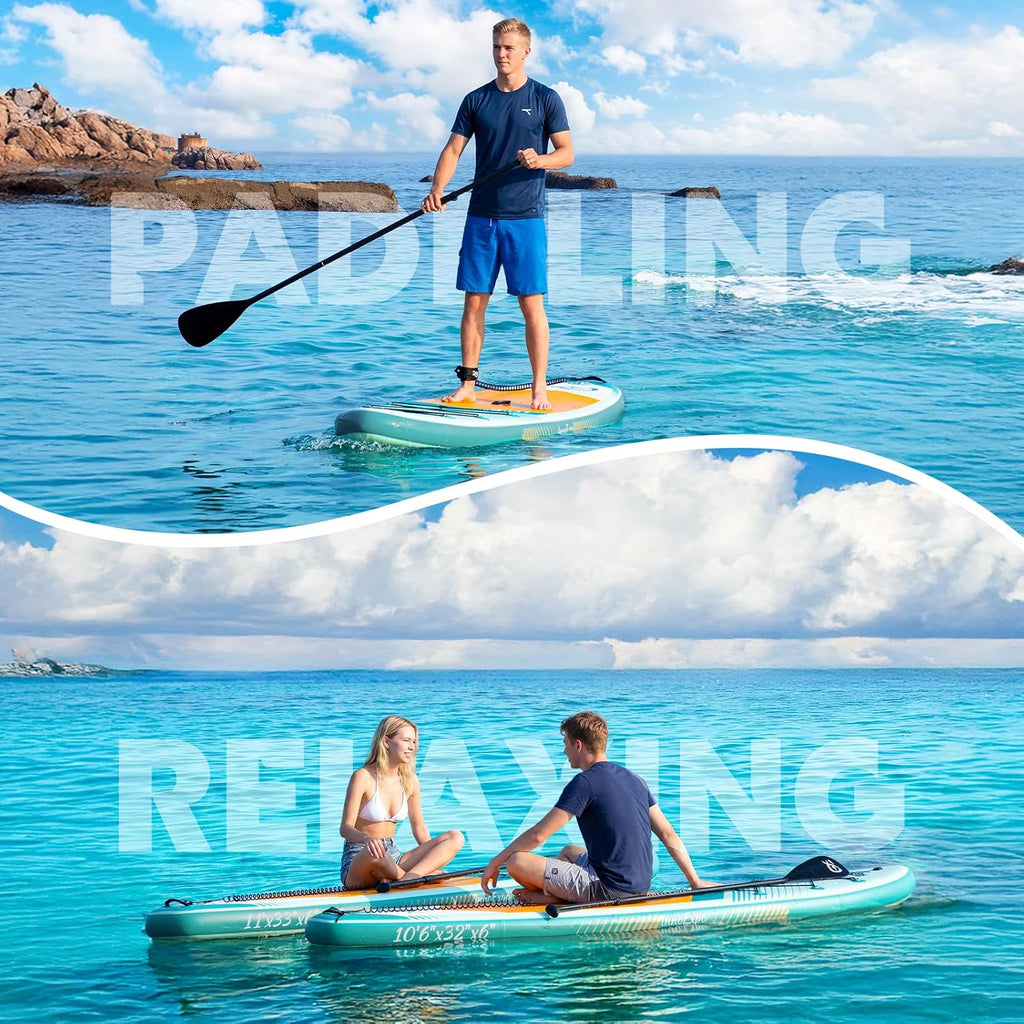 InnoExpo Inflatable Stand Up Paddle Boards with Premium Accessories, Wide Stable SUP Paddle Board Design, Non-Slip Comfort Deck for Youth & Adults