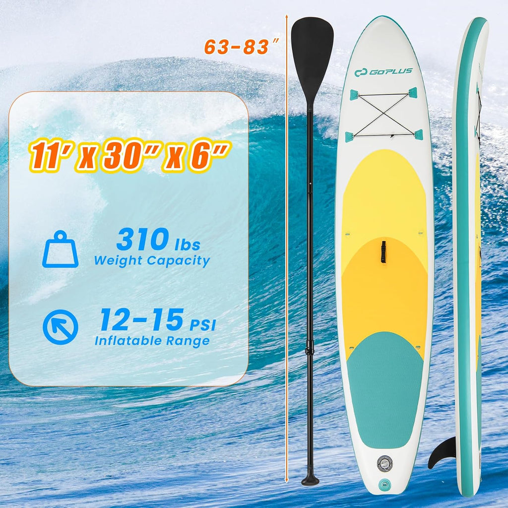 Goplus Inflatable Stand Up Paddle Board, 10FT/10.5FT/11FT SUP with Accessory Pack, Adjustable Paddle, Carry Bag, Fin, Hand Pump, Leash, Repair Kit