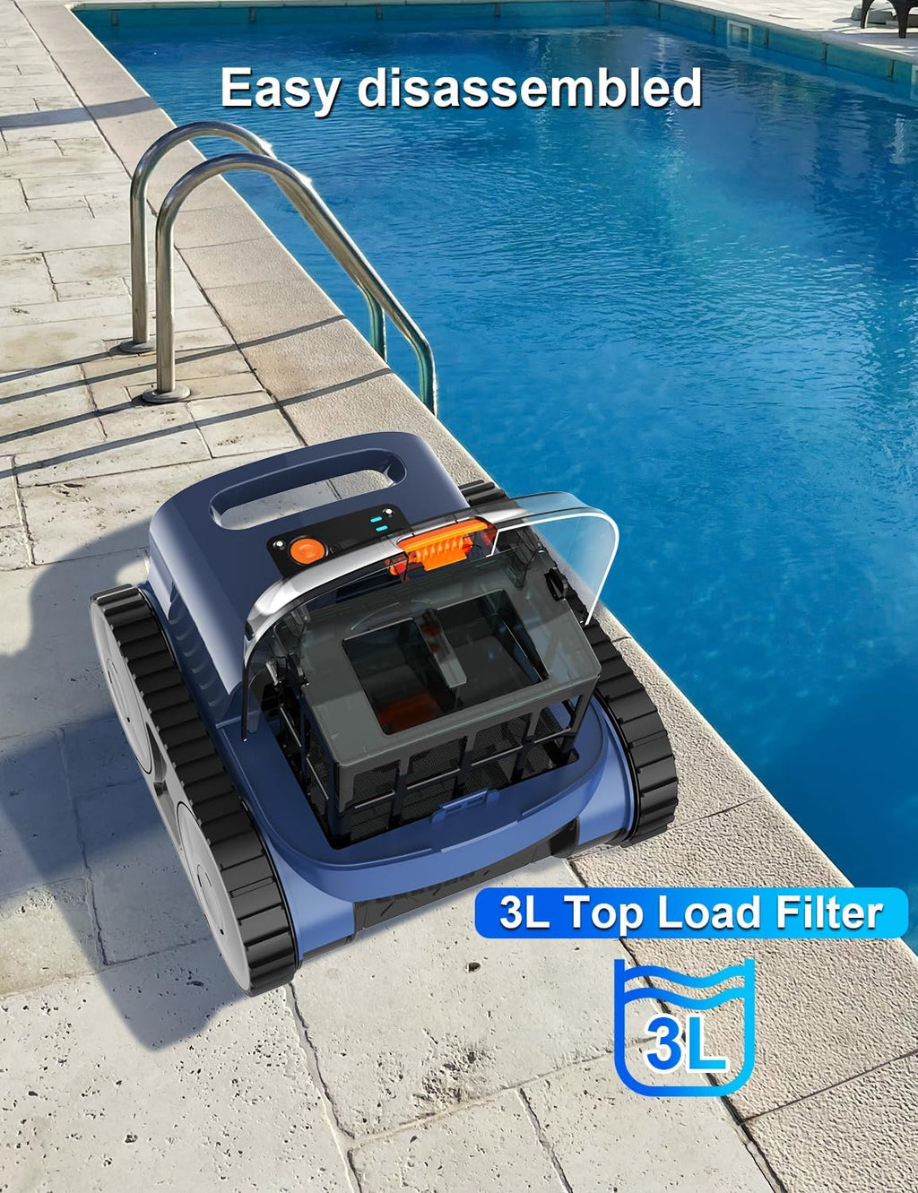 Cordless Robotic Cleaner, Cordless Pool Vacuum for Inground Pools up to 2150 Sq.ft, Wall and Waterline Cleaning Vacuum, Self-Parking Lasts 180 Mins