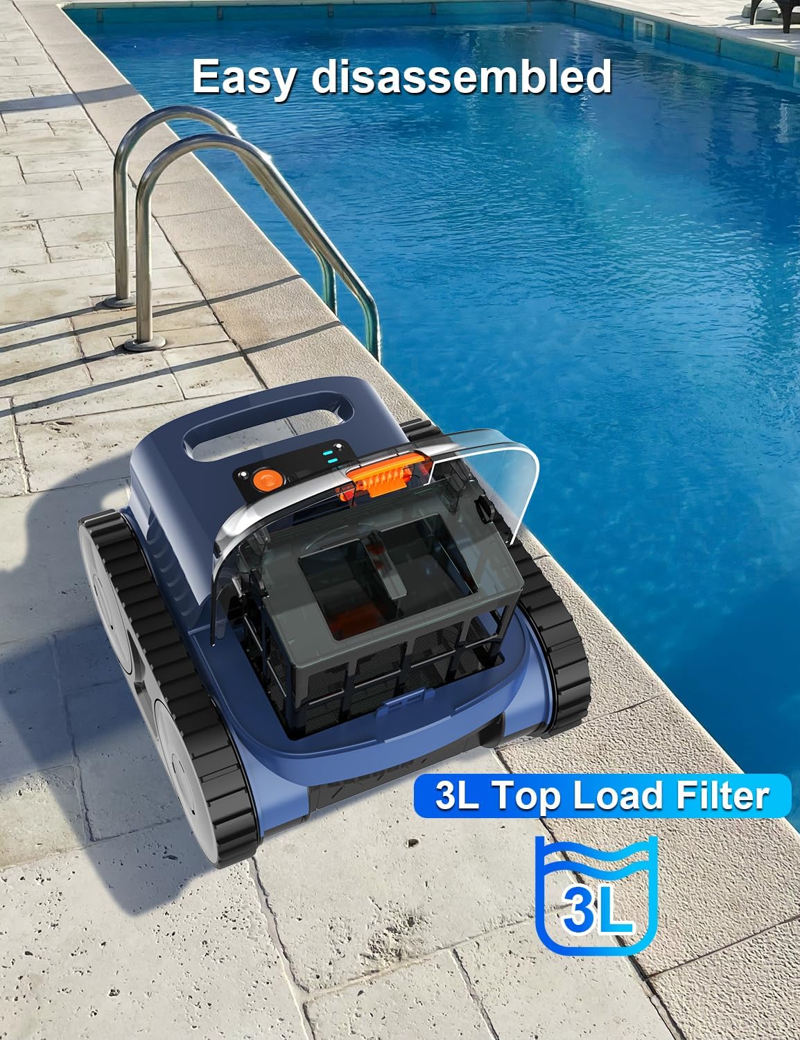 Cordless Robotic Cleaner, Cordless Pool Vacuum for Inground Pools up to 2150 Sq.ft, Wall and Waterline Cleaning Vacuum, Self-Parking Lasts 180 Mins