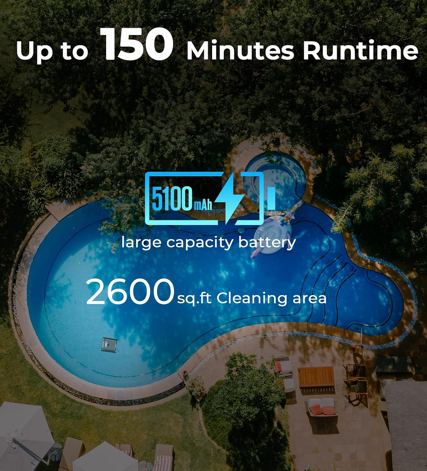 U8 Cordless Robotic Pool Cleaner, Wall & Waterline Cleaning, Smart Navigation, Auto-Docking, 150 Min Runtime, Pool Vacuum Robot for Inground & Above-Ground Pools up to 2600 Sq.ft