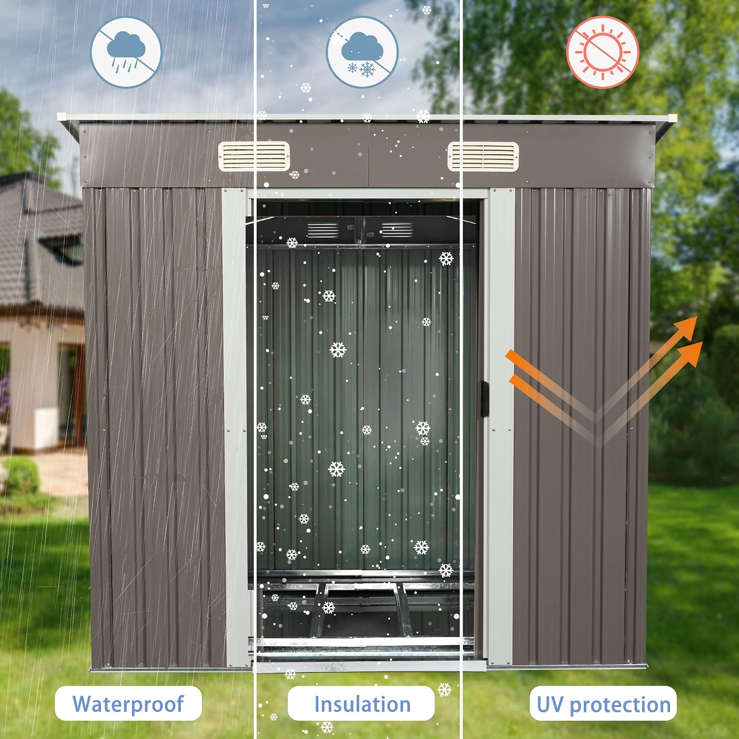 KEIKI 6x4 FT Outdoor Metal Storage Shed with Sloped Roof,Vents and Lockable Door for Garden Yard Lawn