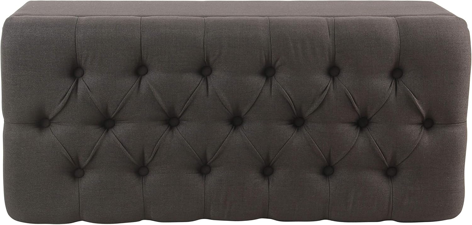 Homepop Home Decor | Tufted Ainsley Button Storage Ottoman Bench with Hinged Lid | Ottoman Bench with Storage for Living Room & Bedroom, Charcoal Gray 18x40x18 inches