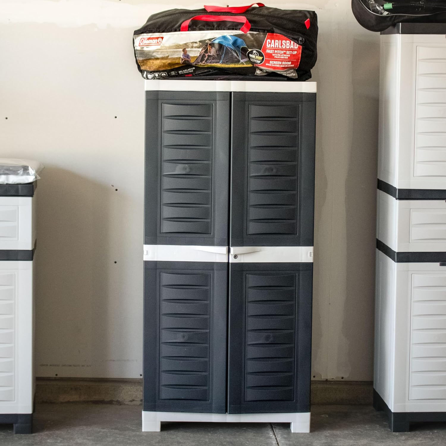 Sunnydaze 48' H Resin Garage Storage Cabinet - Garage Cabinet with Lockable Doors and 3 Adjustable Shelves - Freestanding Utility Storage for Laundry Room, Office, Basement - Charcoal