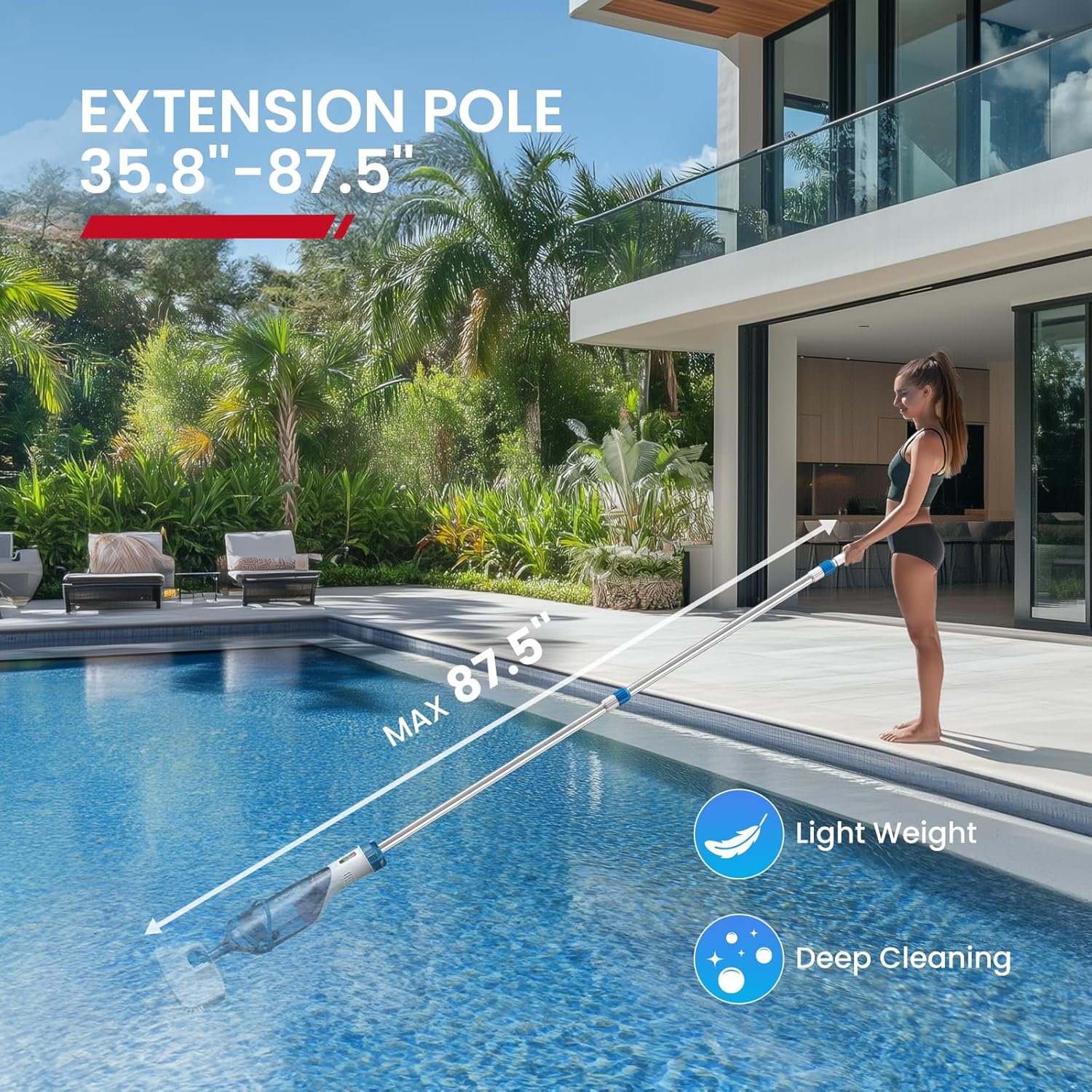 ENHULK Pool Vacuum for Above Ground Pool, Upgraded 13.4' Wide Head & Telescopic Pole, 18.5 GPM Powerful Suction, 60 Mins Runtime, Cordless Handheld Rechargeable Pool Cleaner for Inground Pools, PC15