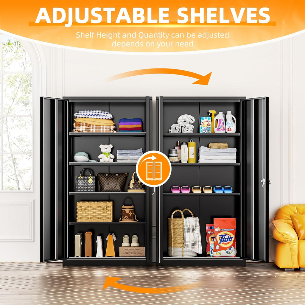 INTERGREAT Black Metal Storage Cabinet Doors, 72' Locking Steel Storage Cabinet with Shelves, Tall Metal Cabinet Lockable Steel Cabinets for Home Office, Garage