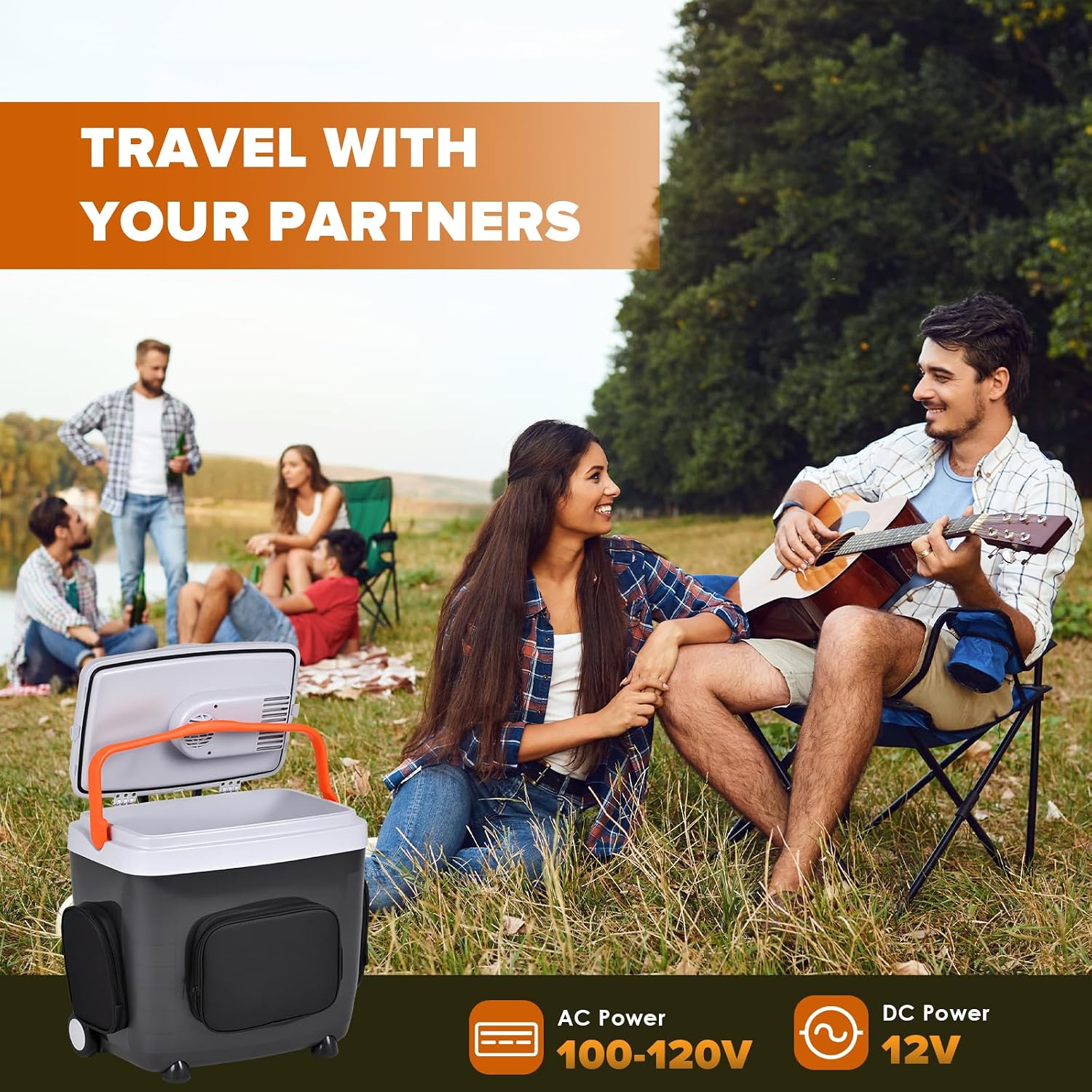 Kikihouse Electric Car Cooler & Warmer with Wheels & Handle, 32 Quart (30 L) 12 Volt DC & 110V AC Portable Thermoelectric Fridge Plug in Cooler for Car/Camping/Travel/Truck/Picnic