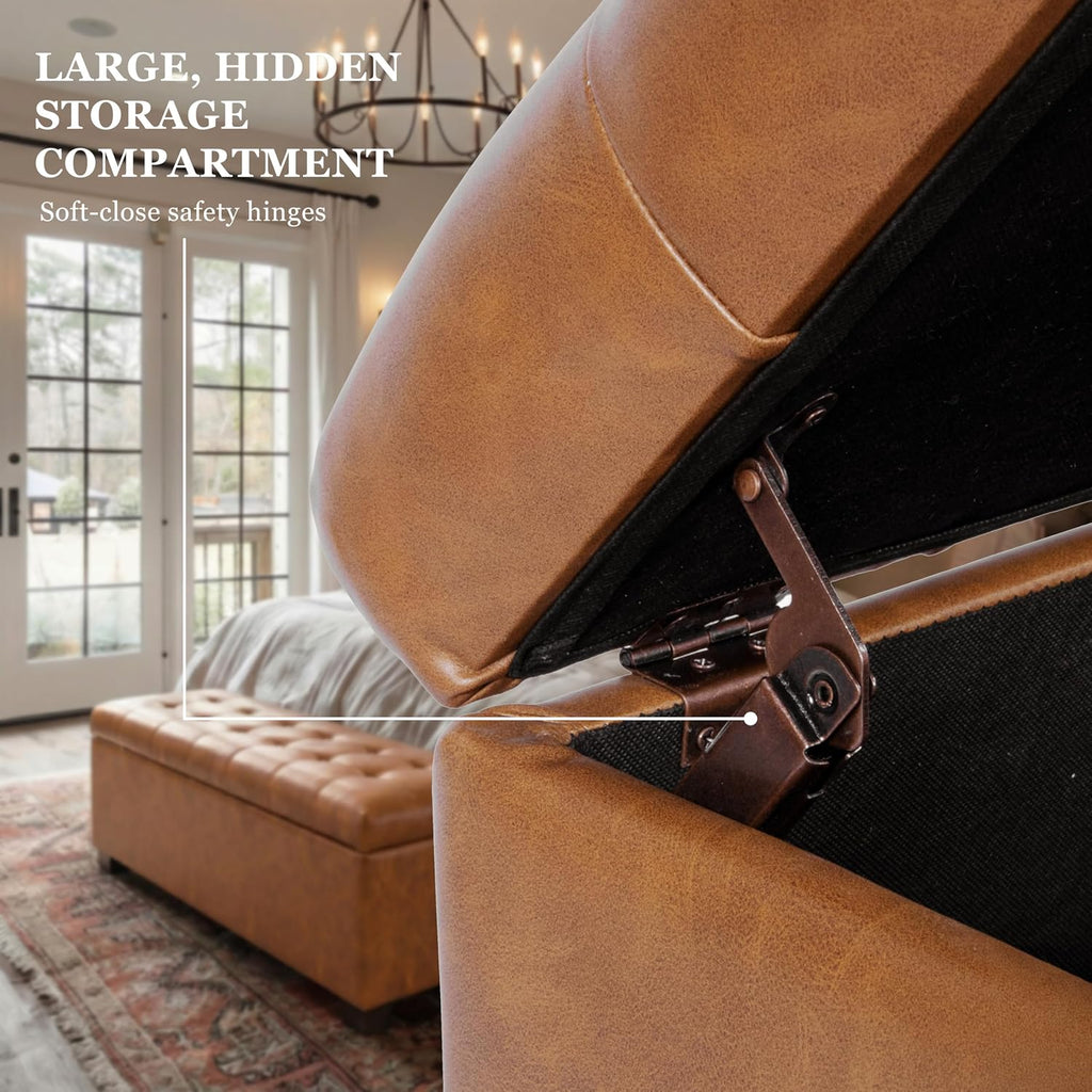 HomePop Large Tufted Storage Bench - Vintage Saddle Brown