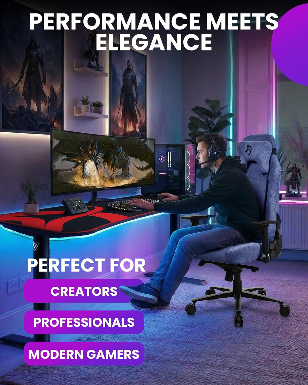 Arozzi Vernazza Soft Fabric Durable Upholstery Ergonomic Office and Gaming Chair with High-Level Features Like 3D Armrests and a Pro Mechanism Along with Soft Neck & Lumbar Support Pillows-Blue