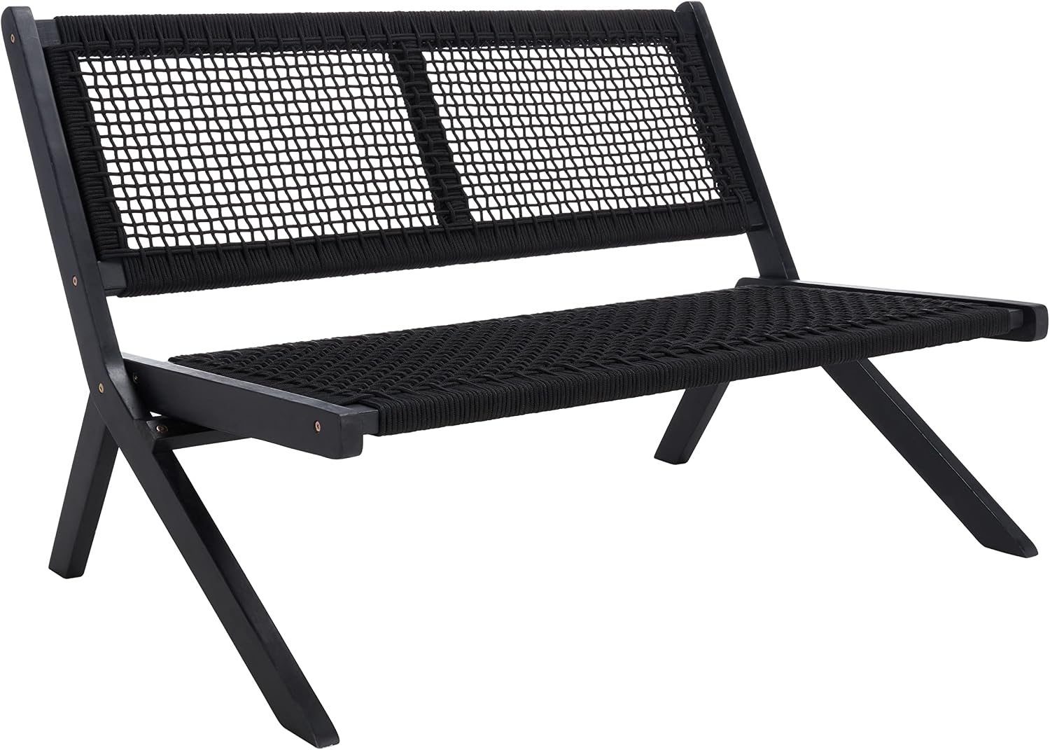 SAFAVIEH Outdoor - Kobina Folding Bench - Black & Black - Solid Wood and Rope - Modern Sculpted Folding Design - Ideal for Patio, Deck, Porch, Backyard, 13.8' Seat Height (PAT7304C)