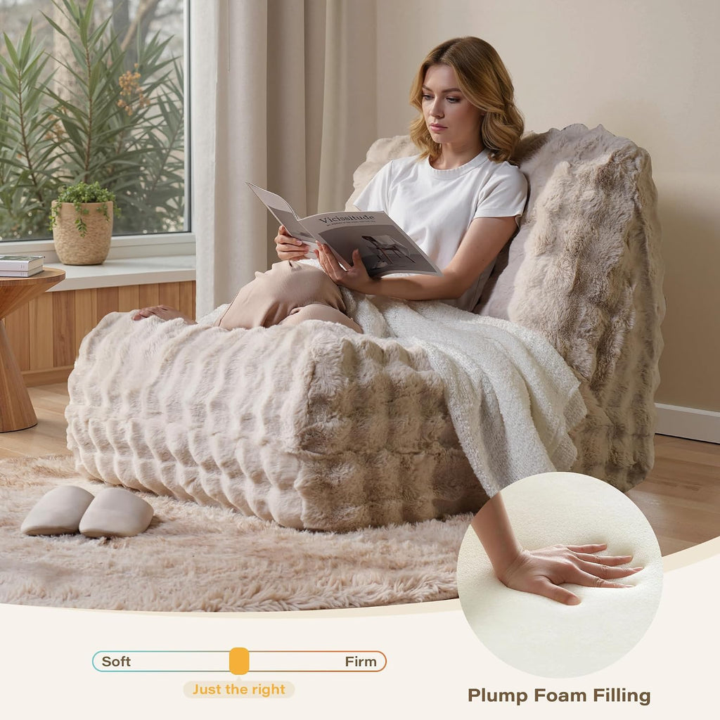 Beige Bean Bag Chairs for Adults,Comfy Small Bean Bag Sofa with Back Support,Memory Foam Bean Bag Chair for Teens,Faux Fur Fireside Beanbags Lazy Sofa for Bedroom,Dorm,Apartment,Living Room