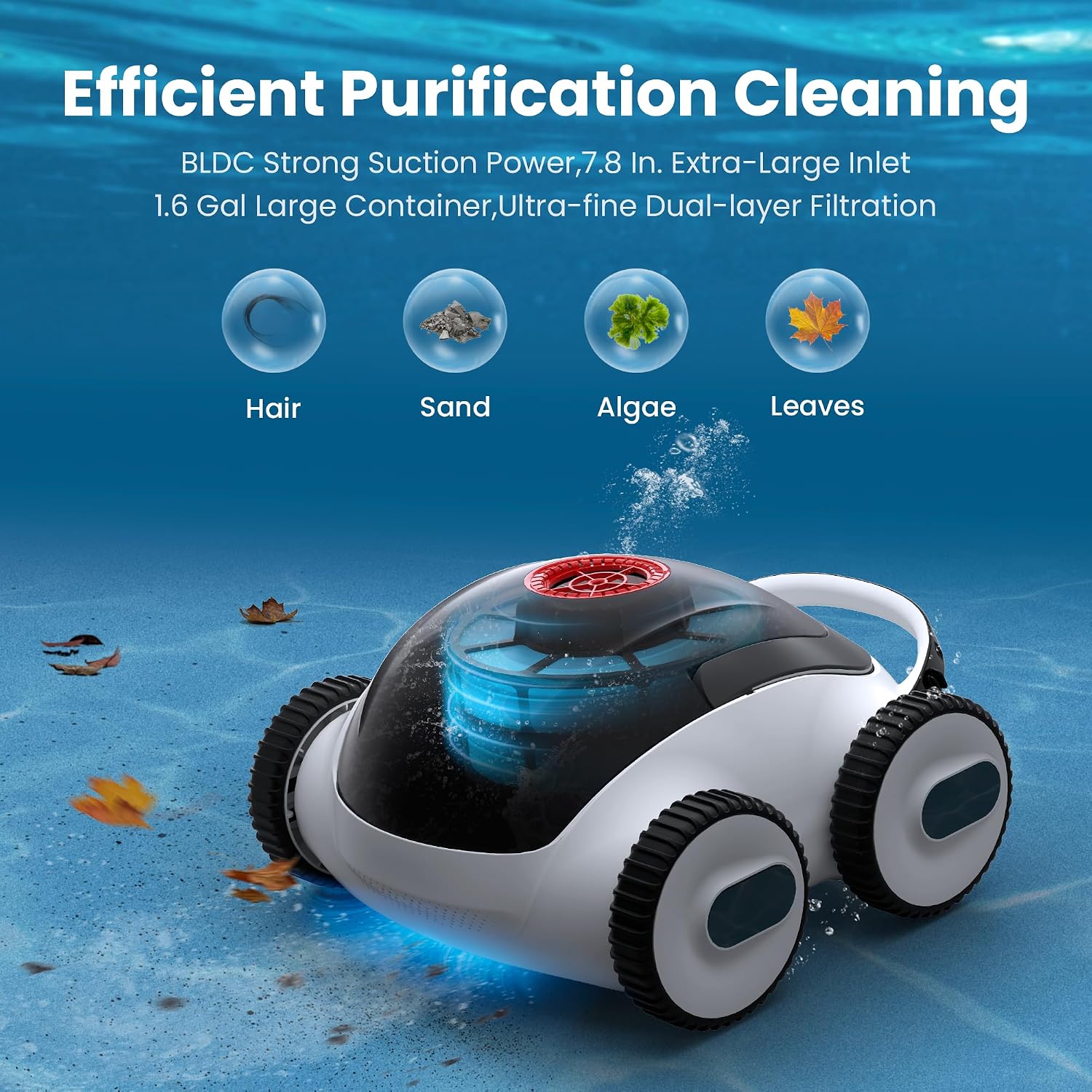 (2025 New) Higgsinno Pool Vacuum for Inground/Above, Smart Navigation Pool Robotic Cordless Cleaner with App, Lasts up to 240 Mins, Ultra-fine Dual Filter for Superior Cleaning up to 1,076 Sq.Ft
