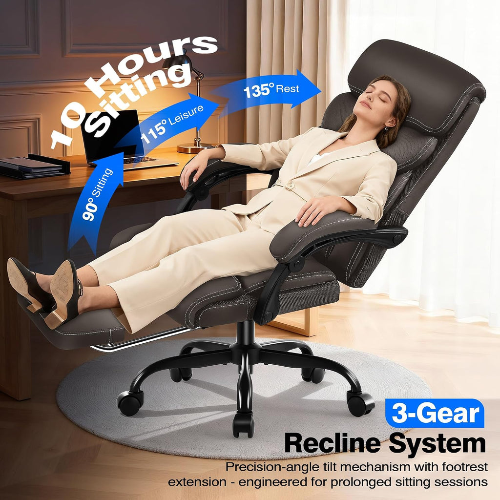 AreShark Office Chair - Ergonomic Comfortable High Back Computer Desk Chair with Foot Rest - Executive Breathable Swivel Rolling Reclining Leather Chair with Lumbar Support for Home Gaming Relaxing