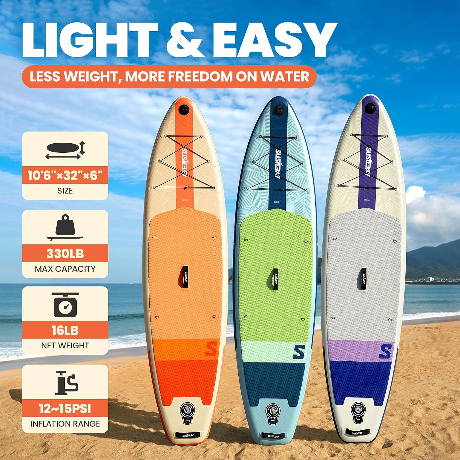 Inflatable Stand Up Paddle Board with SUP Accessories,Inflatable Paddle Boards for Adults & Youth, Anti-Slip EVA Deck,Wide Stance,Dual Action Pump,108L Backpack