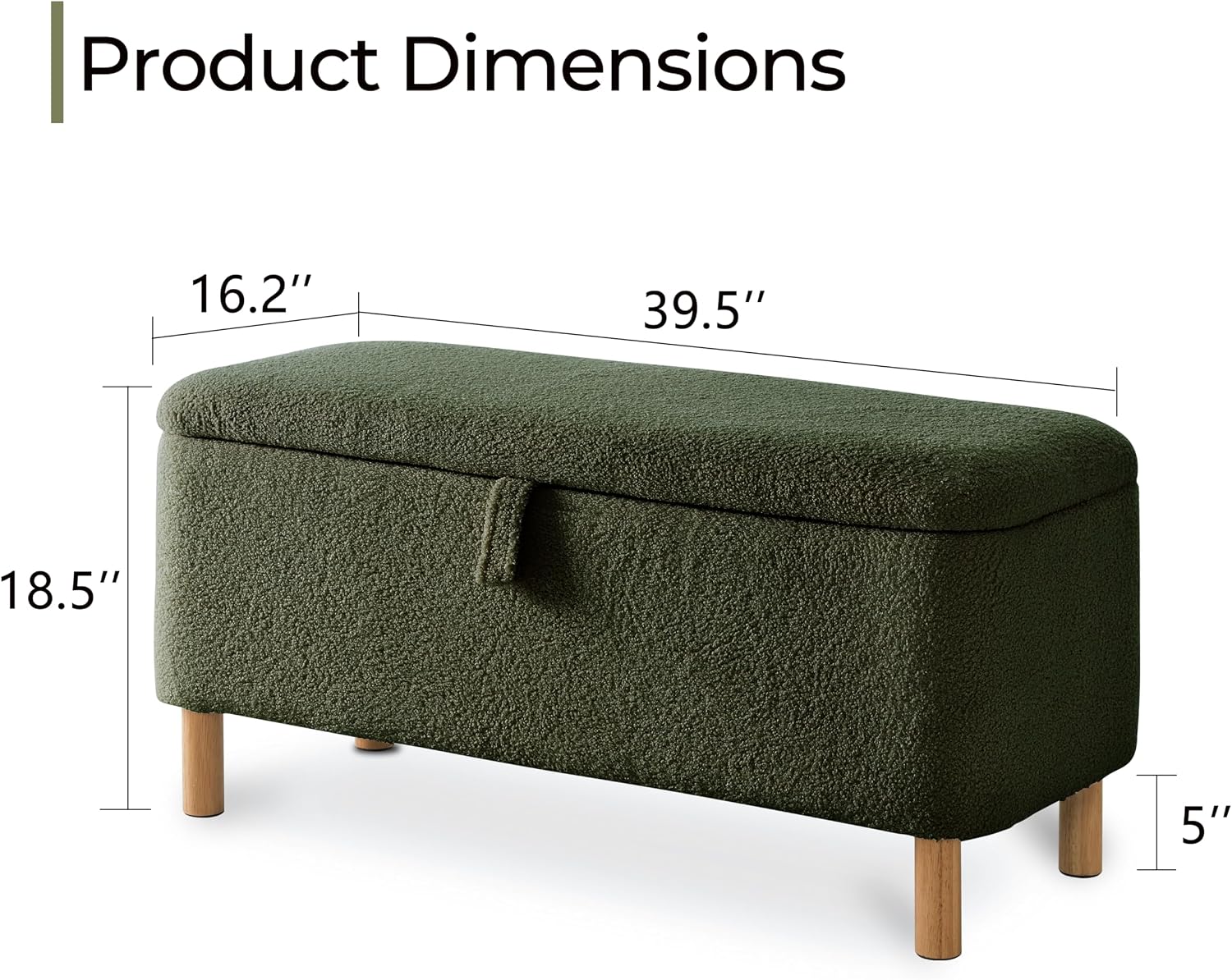 Boucle Storage Ottoman Bench for Bedroom end of Bed, Sherpa Upholstered Shoe Seat Storage Bench for Entryway Bed Foot, Rectangle Cushion Padded Blanket Chest Cute for Living Room, Blackish Green