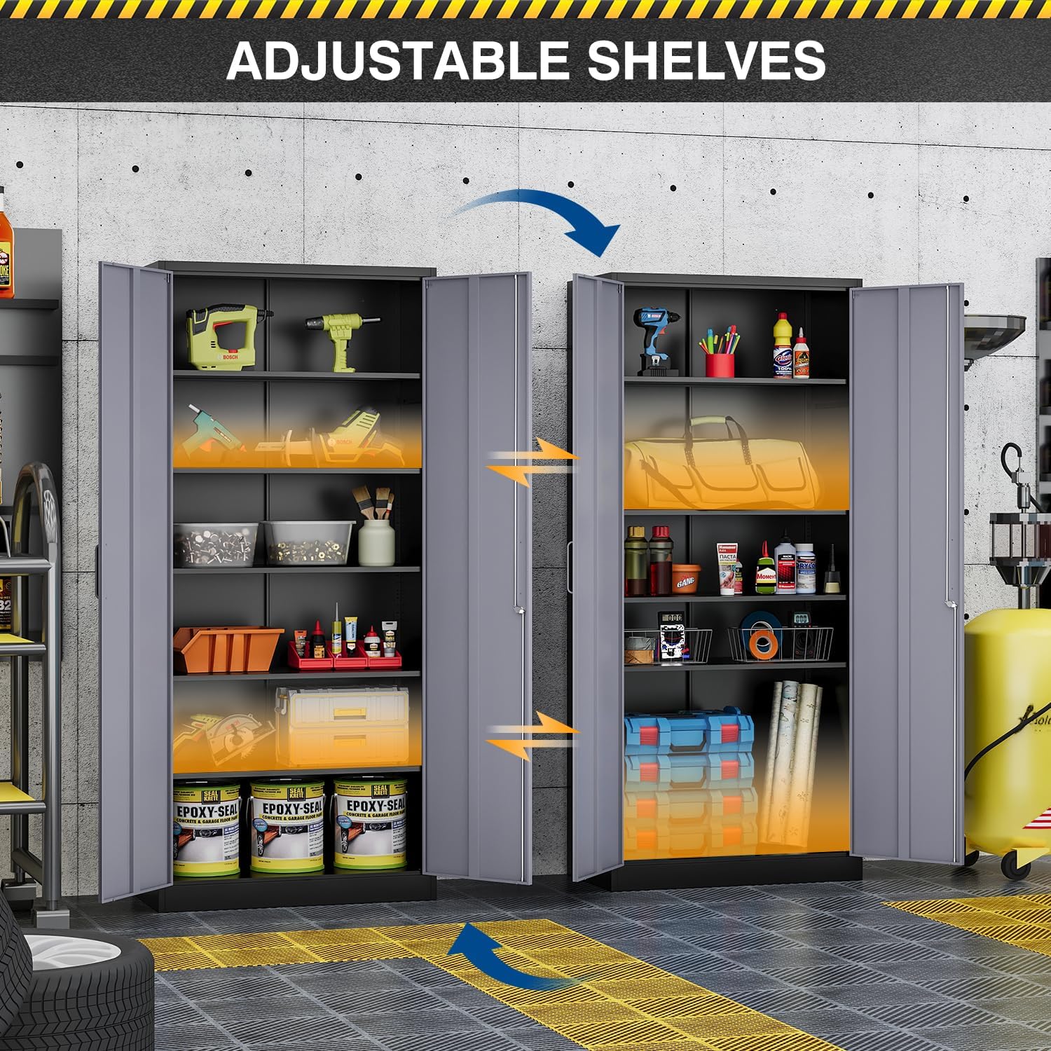 Fesbos Metal Storage Cabinet-72' Tall Steel File Cabinets with Lockable Doors and 5 Adjustable Shelves-Black&Gray Steel Storage Cabinet for Home, School, Office, Garage