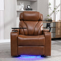 Merax Power Motion Recliner with USB Charging Port and Hidden Arm Storage, Home Theater Seating with Convenient Cup Holder Design,and Stereo(Light Brown)
