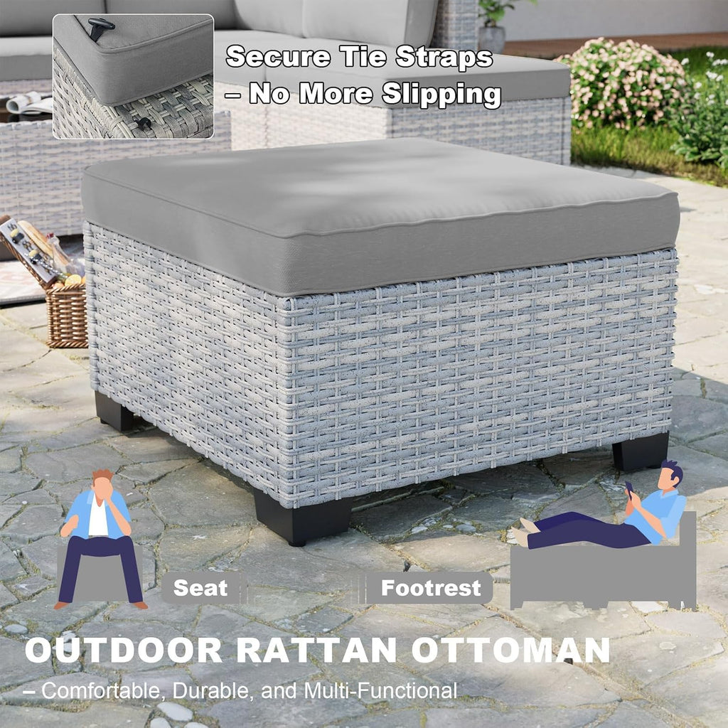 9-Piece Patio Furniture Set, Outdoor Sectional with Ottomans, Modular Patio Sofa, Dual-Strand Wicker Rattan, Rust-Resistant Frame, Backyard Furniture for Garden, Deck, Gray