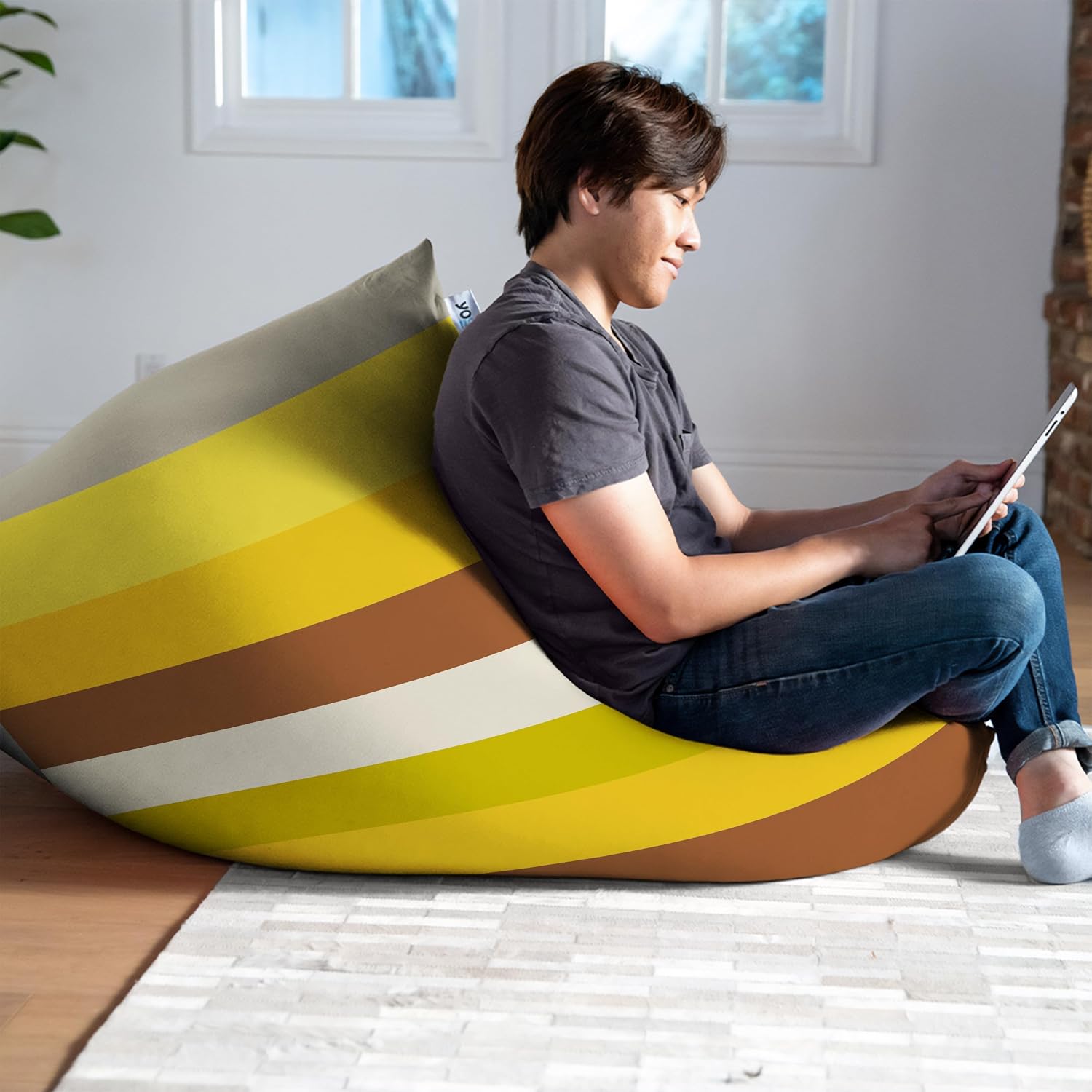 Yogibo Short Bean Bag Lounger Chair for Adults, Kids and Teens with Filling, Soft, Plush, Comfy, Sensory Lounge Beanbag Loveseat, Washable Cover, Rainbow Sunset