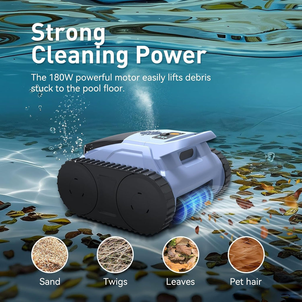 Pool Vacuum for Inground Pool & Above Ground Pool, Cordless Pool Cleaner with Smart Navigation, Self-Parking, LED Indicator, Wall&Waterline Cleaning Pool Robot up to 2150 Sq.ft