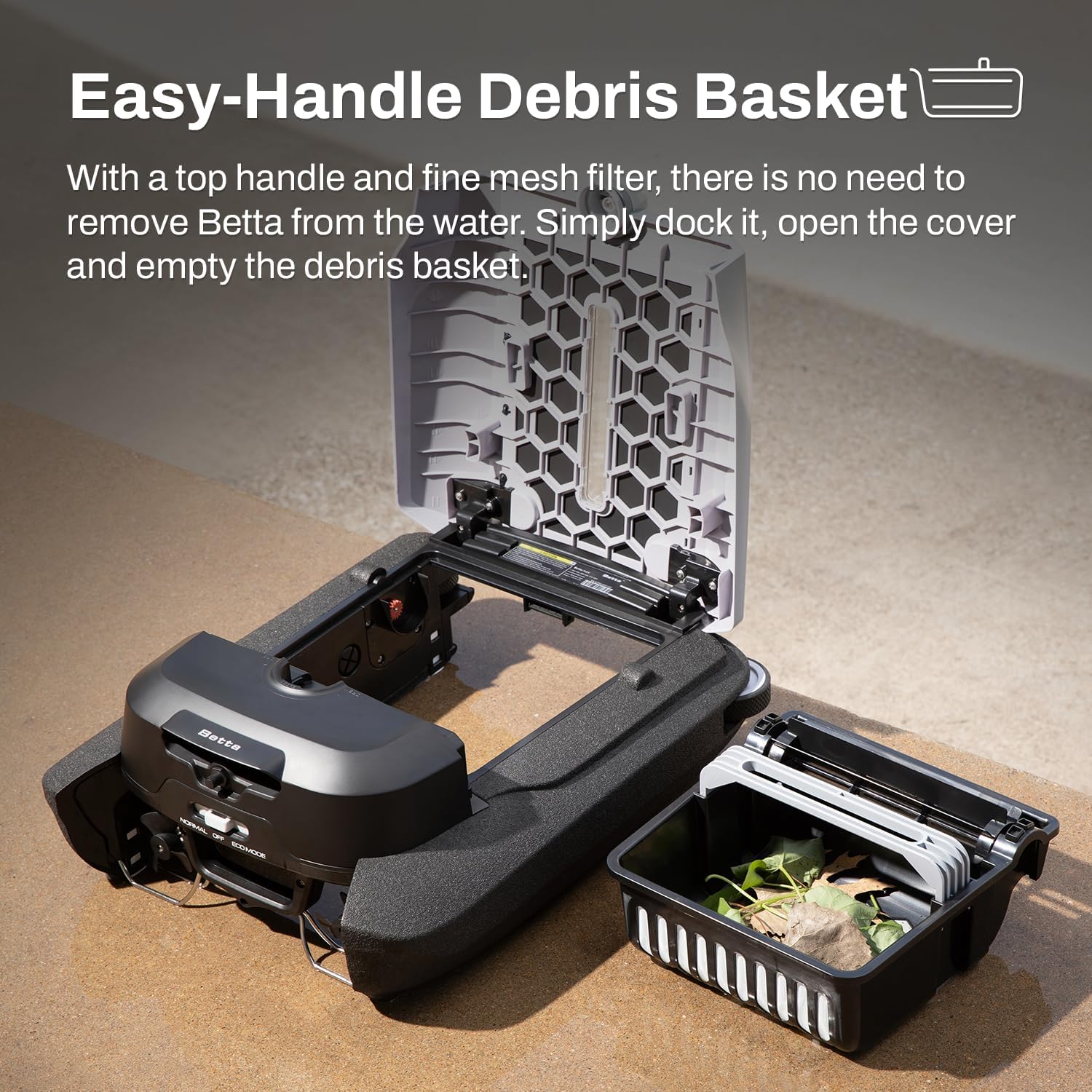 Betta Flex Solar-Powered Robotic Pool Skimmer – Cordless with Dual Cleaning Modes, Soft-Touch Pool Protection. Compatible with Infinity Edge, In-Ground & Above-Ground Pools (Grey)