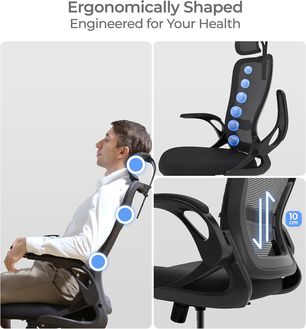 Tervo Model U | Folding Office Chair for Small Spaces | Gaming Chair for Adults & Kids | Ergonomic Mesh Computer Chair for Bedroom | Foldable Desk Chair for Home Work (Midnight Black Headrest)