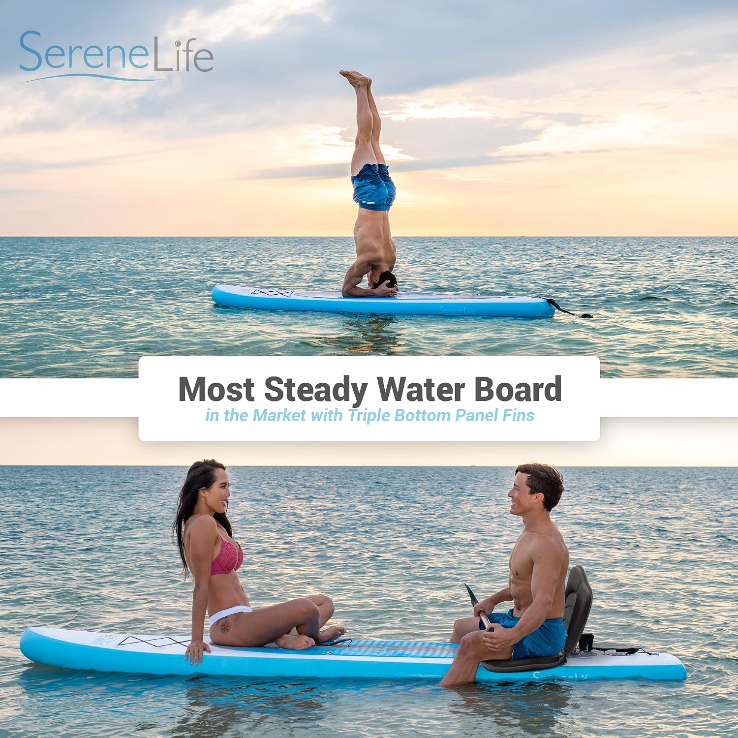 SereneLife 10' Inflatable Stand Up Paddle Board 2-Pack with Premium SUP Accessories – 32' Wide Stable Design with Non-Slip EVA Deck Pad for Youth and Adults, 350 lbs. Capacity Each