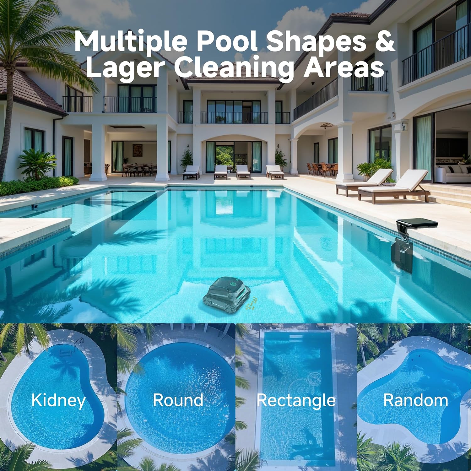 WYBOT S2 Solar Cordless Pool Vacuum Cleaner, App Control & Smart Scheduled Cleaning, Auto-Docking & Charging, 7 Cleaning Modes & Paths, Ideal for In-ground Pools up to 3229 Sq. Ft (Black&Green)