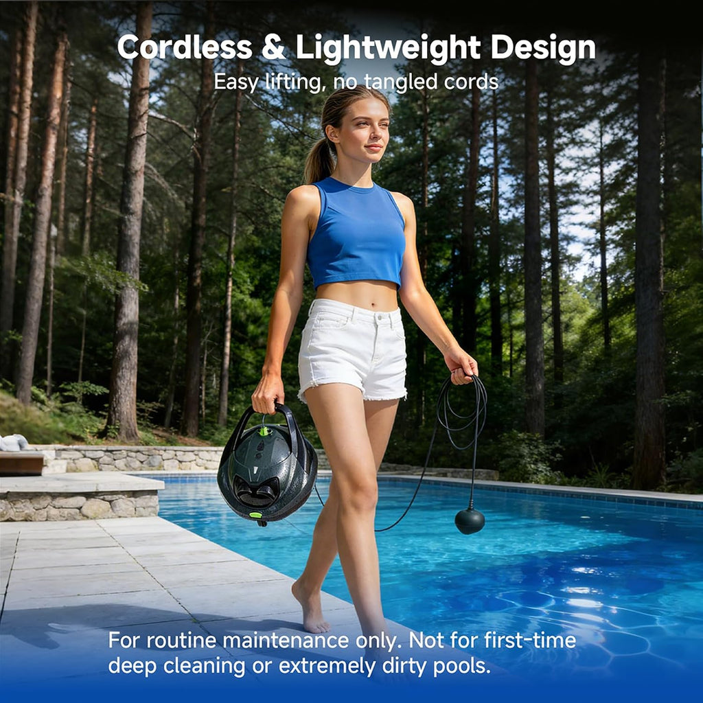 Pooloob Robotic Pool Vacuum Cleaner with Triple-Layer Filtration & Floating Buoy, for Regular Daily Maintenance, Flat Floor Cleaning for Above/In-Ground Pools,NOT for Initial or Deep Cleaning or Swamp