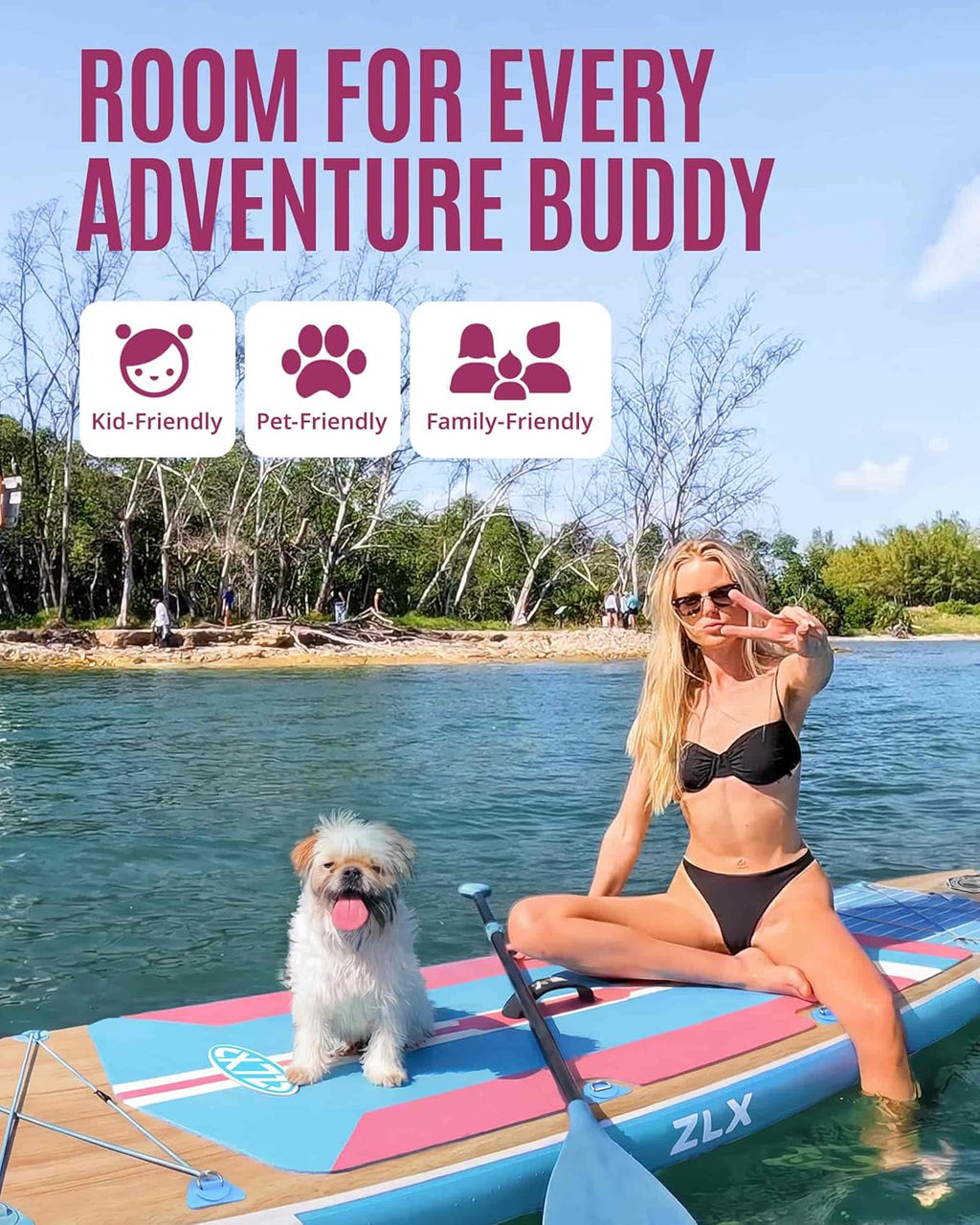 ZLX 11'6'x35' Ultra Wide Inflatable Stand Up Paddle Board | Stable Non-Slip Deck Pad, Unique Fin System, Premium SUP Accessories & Backpack - Upgraded Pump for Adults, All Skill Levels