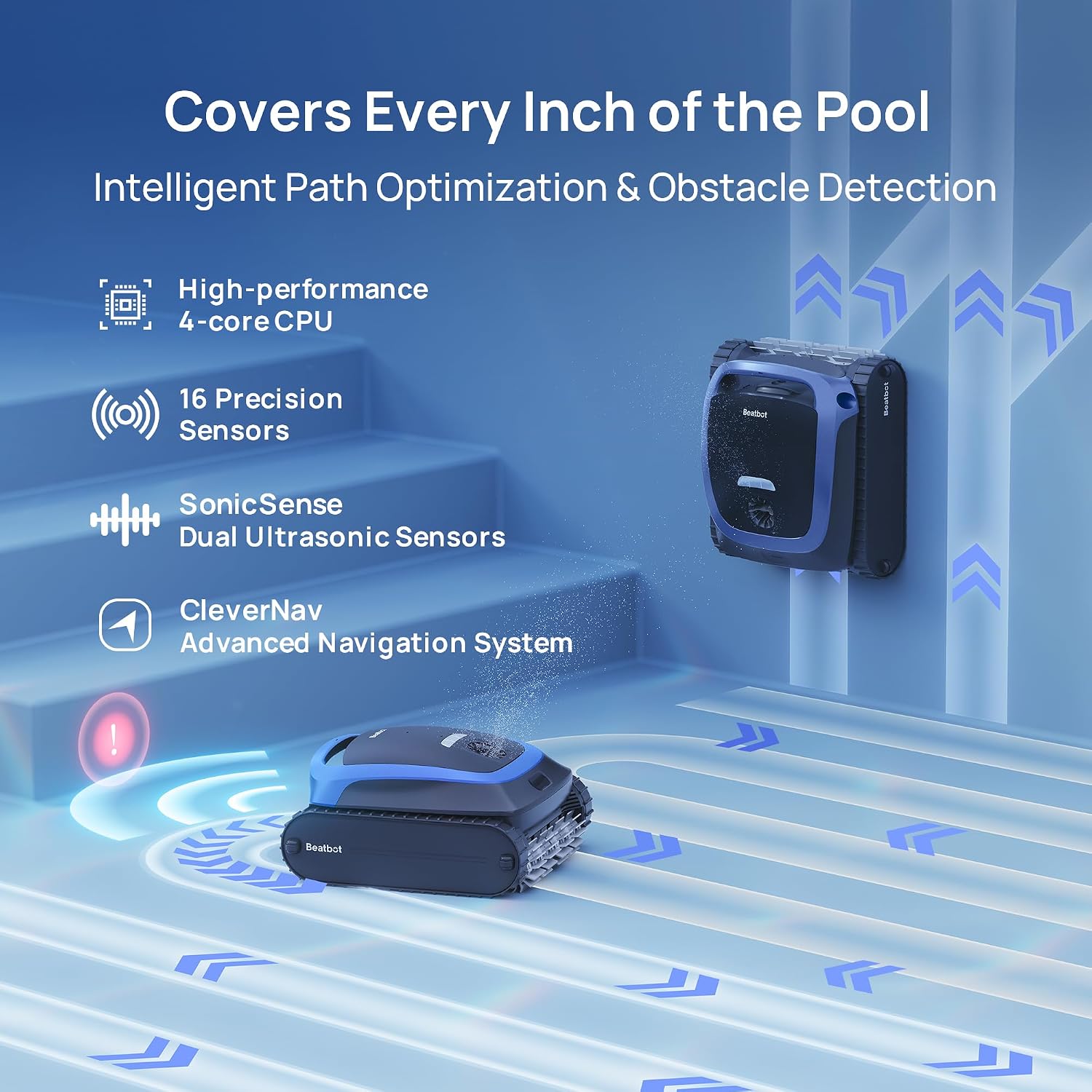 Beatbot AquaSense 2 Cordless Robotic Pool Vacuum Cleaner, Smart Surface Parking, Double-Pass Waterline Scrubbing, Cleans Floor, Walls and Waterline