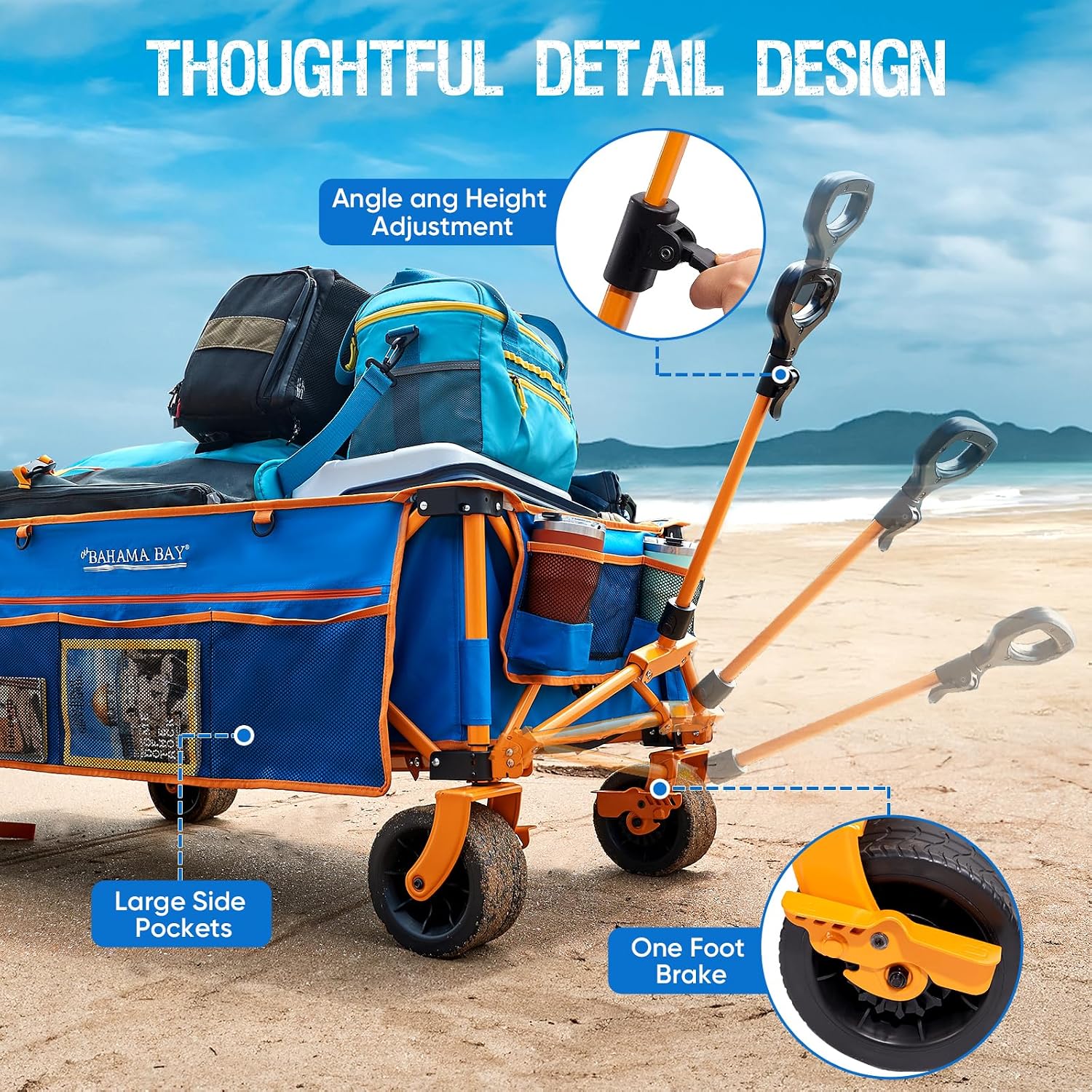 Old Bahama Bay Heavy-Duty Beach Wagon Cart – 400 lbs Capacity, Extra Large Foldable (55' x 26'), All-Terrain Wheels – for Beach, Camping, Groceries, Outdoors