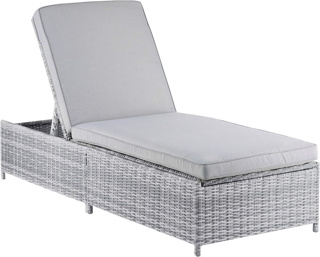 Elle Decor Vallauris Patio Outdoor Furniture Collection, Premium All Weather Wicker, Storage Chaise Lounge, Gray