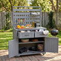 64.9'' H Large Patio Kitchen Island Solid Wood Kitchen Cart, Grill Prep BBQ Table, Garden Potting Bench with Stainless Table Top, 3 Movable Shelves and 2 Drawers (Gray-64.9'')