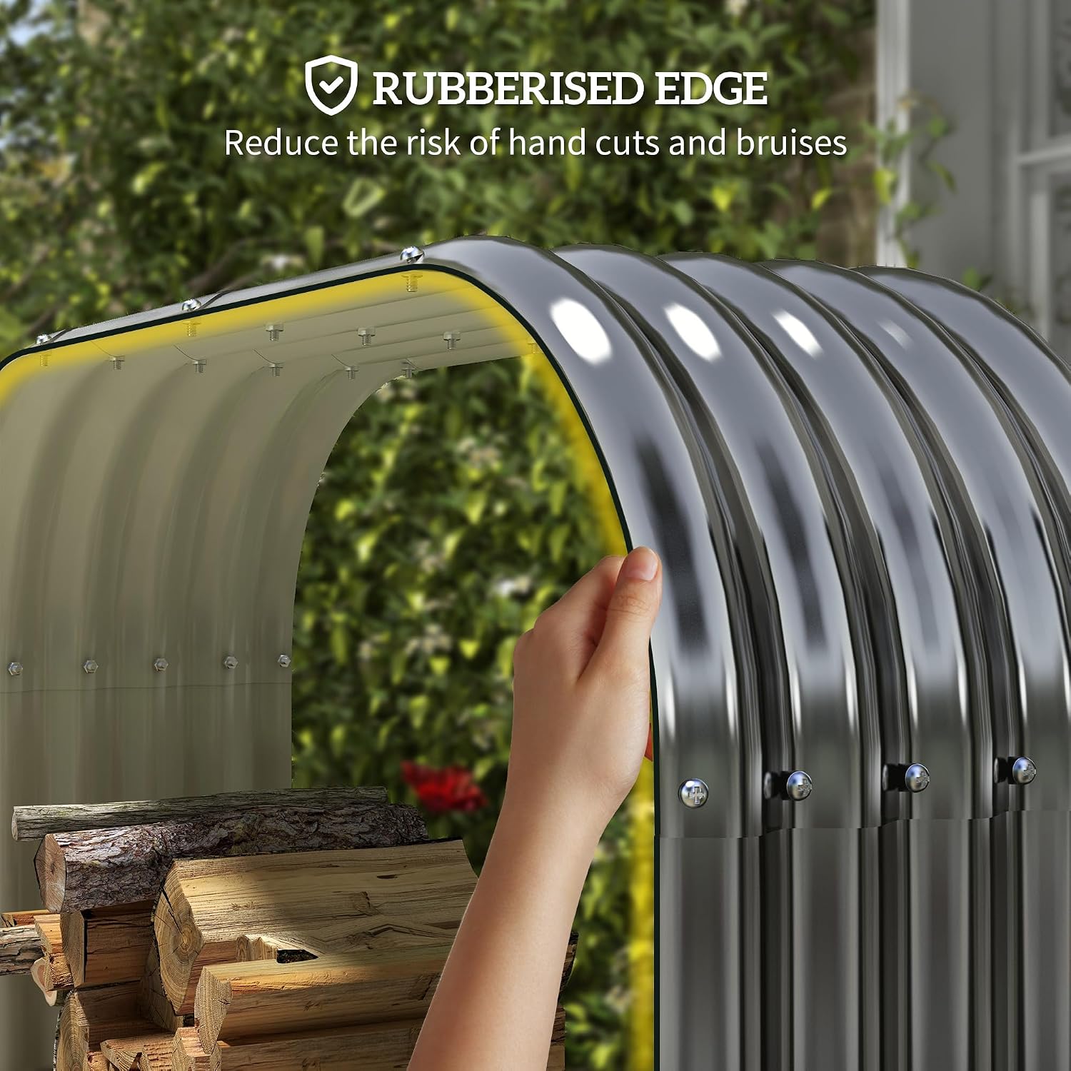 Outdoor Firewood Racks, Firewood Storage Shed, Wood Sheds with Rubberized Edge for Safety and Gloves for Easy Assembly, 4.7' x 1.4' x 4.7'